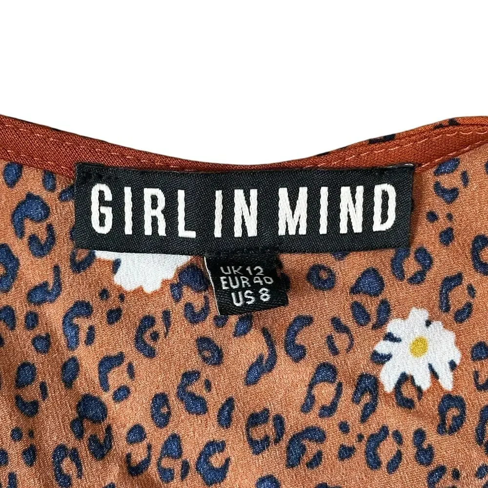 Girl In Mind Shift Midi Dress Flutter Sleeves Size 8 Orange Floral Animal Print - Picture 3 of 4